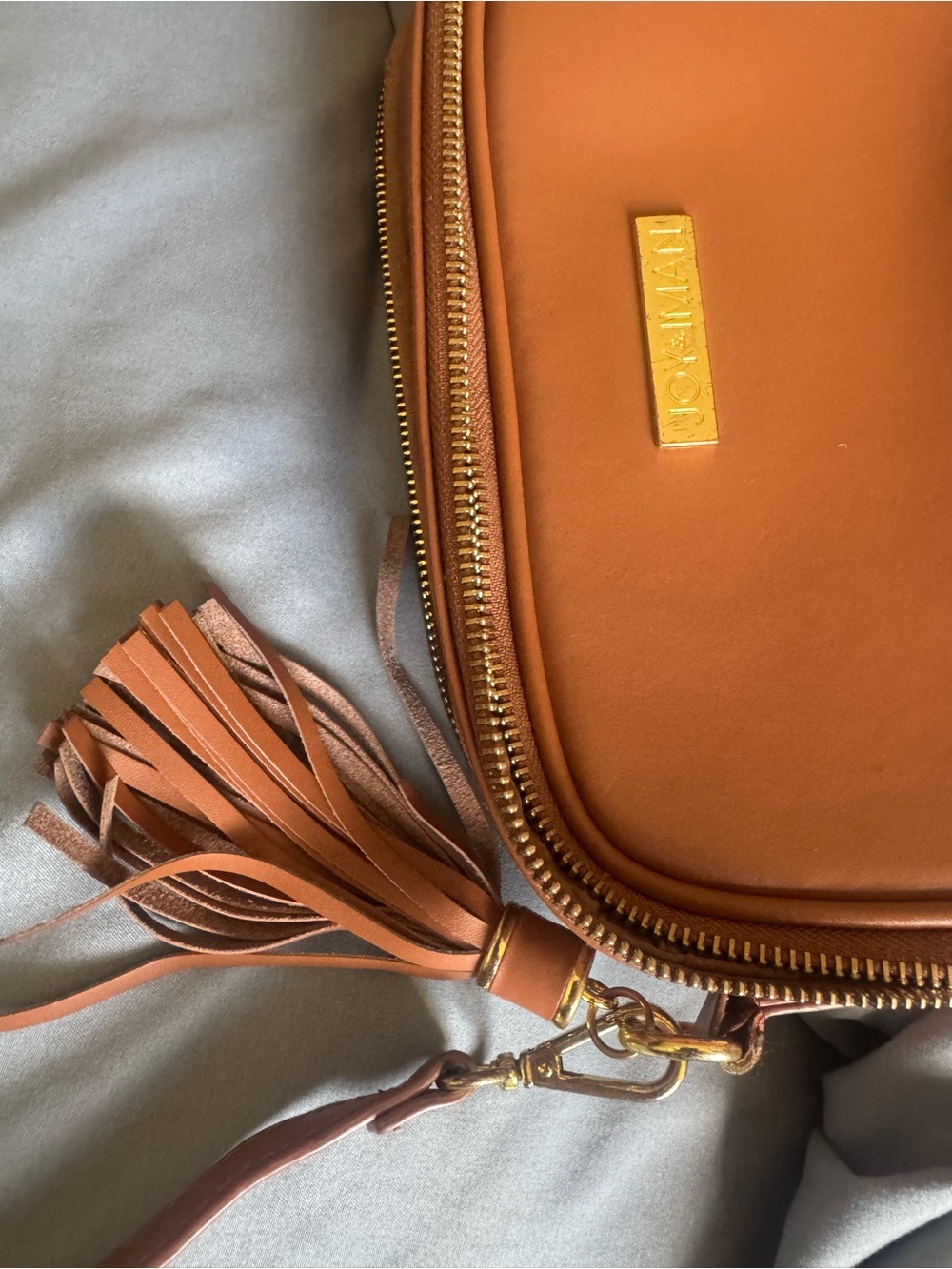 Joy & Iman Cognac Leather Crossbody Bag with Tassel